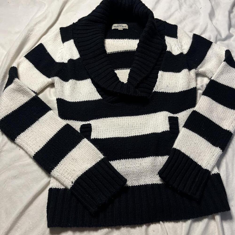 scoop neck knit black and white striped sweater